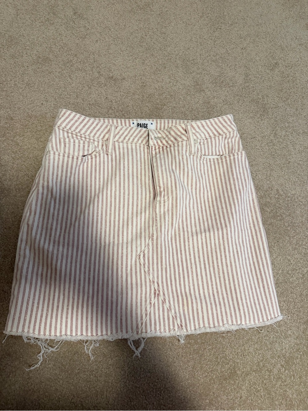 PAIGE Striped Raw Hem Denim Mini Skirt (Size 29)